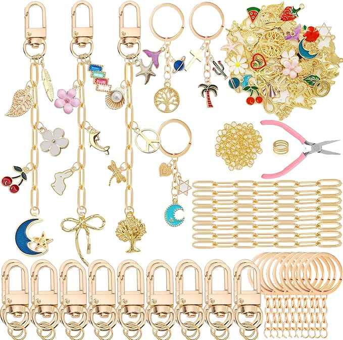 MORWLAT 281 PCS Gold DIY Keychain Making Kit Cute Bag Charm Kit 60 Charms 8 by MORWLAT