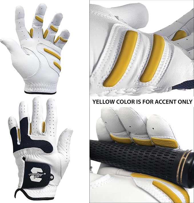 MONKEY GRIP Golf Glove Bearing Capacity Non Slip No Slice pad Premium Leather Power Pad Left Hand, MAN-Small, White
