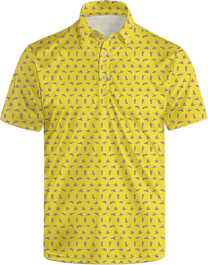Golf Polo Shirts for Men Funny Print Short Sleeve Golf Shirts Performance Golf Polos