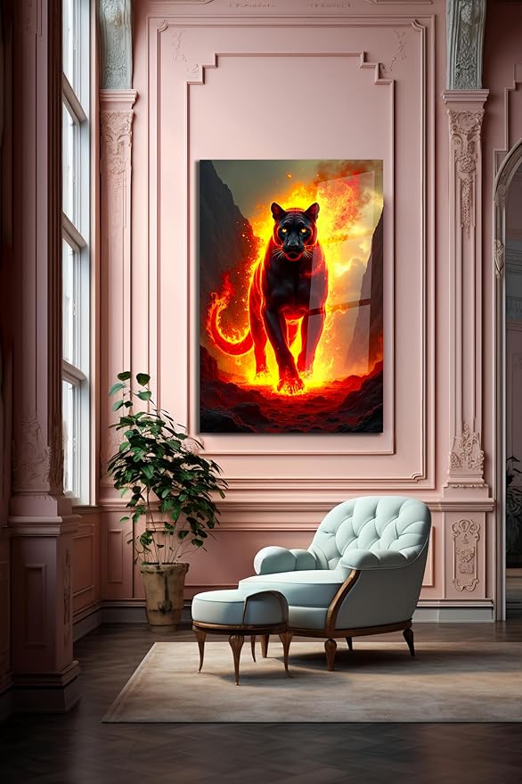 SpiritualHands Fiery Black Panther Glass Wall Art Painting - Image 6