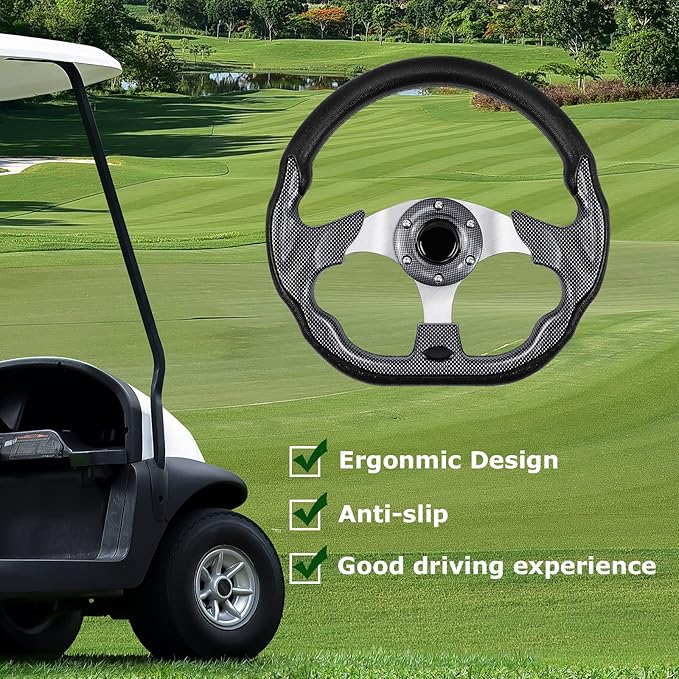 Golf Cart Steering Wheel, Skid Steering Wheel, Universal Golf Cart for Club Car EZGO RXV and for TXT, for Yamaha, for Precedent Tempo, for DS