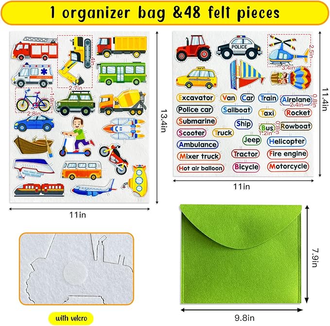 Felt Transportation Vehicles Learning Pieces, 48 Felt Flannel Board Pieces - Image 2