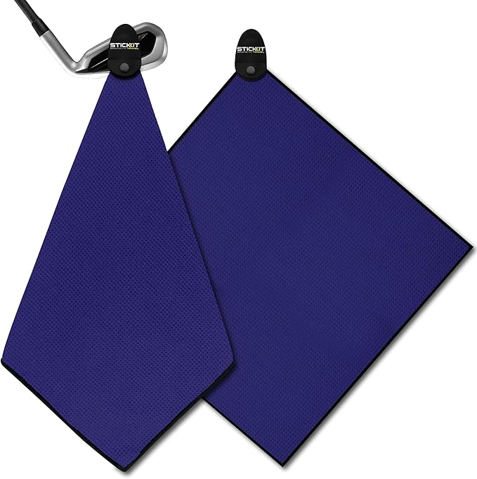 STICKIT Magnetic Golf Towel - Ultra-Absorbent with Waffle Weave Microfiber - Golf Towel with Magnet for Bags, Clubs & Carts - Removes Dirt, Grass, & Debris from Club Face - 29” x 29” (Navy)