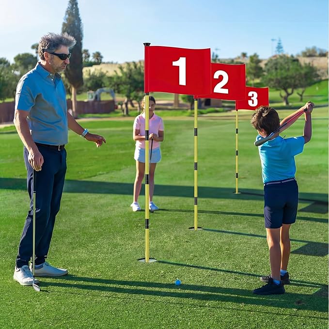 Golf Flag Stick 6ft, 3 Set Putting Green Flags with Hole Cup & Flagstick, Numbered Pin Flags for Backyard Yard Driving Range Chipping Green, Practice Accessories Gift for Men(Red)