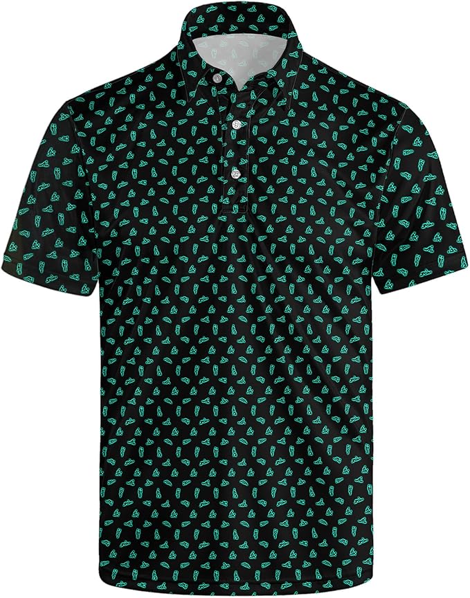 Golf Polo Shirts for Men Funny Print Short Sleeve Golf Shirts Performance Golf Polos