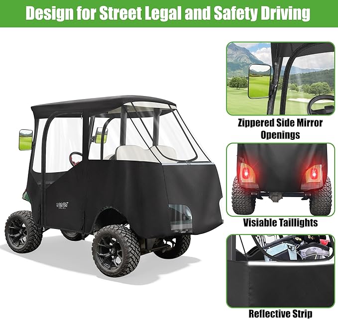 10L0L 4 Passenger Golf Cart Enclosure fit Yamaha G14 G16 G22 G29 Drive and Drive 2, 600D Heavy Duty 4 Person Yamaha Rain Cover with Clear PVC Windshield,Waterproof UV Block Oxford Cloth
