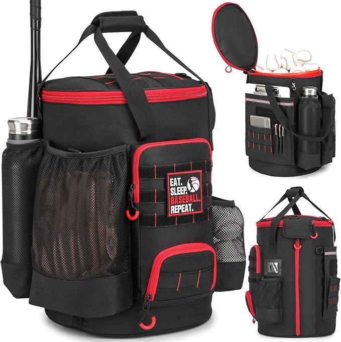 Baseball Bucket Bag Baseball Coaching Accessories Organizer Softball Bucket Bag with Anti-Slip Bottom & Multiple Pockets for Bat, Gloves, Scoreboards