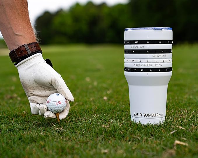 Tally Tumbler Golf Stainless Steel Cup, 30 oz Leak Proof Lid, Double Wall Insulation, Golf Tumbler with Score Keeping Counter used for strokes per hole, Greens in Regulation & Fairways Hit