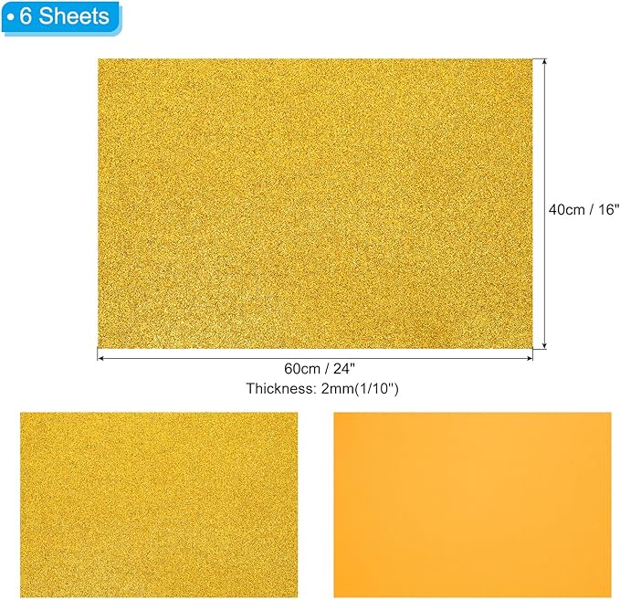 PATIKIL 2mm Thick Non Adhesive Glitter Foam Sheet 16x24inch Yellow, EVA Shiny - Image 2