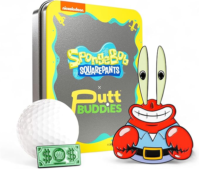 Spongebob Mr. Krabs Divot Tool and Me First Dollar Ball Marker Gift Set with Magnetic Hat Clip and Collectible Protective Tin, Fun Golf Gift Accessories for Fans and Golfers
