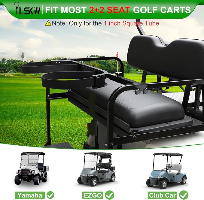 Golf Cart Bag Holder Bracket for 2+2 Seater Golf Cart Rear Seat with 1 inch Sqaure Strut, No Drilling Golf Cart Rear Bag Holder Fits EZGO, Club Car, Yamaha Golf Carts