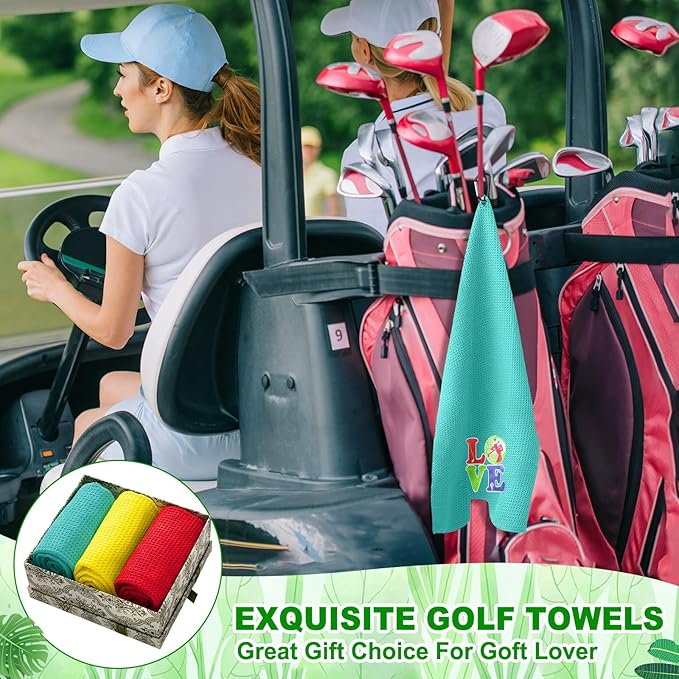 Fanfanwin 9 Pcs Golf Towel Bulk 24 x 16 Inches Microfiber Waffle Towel with Clip Tri Fold Portable Rag Accessories for Golf Bag Mini Tournament Club Yoga Fitness Remove Sand Mud Dirt Sweat(Classic)