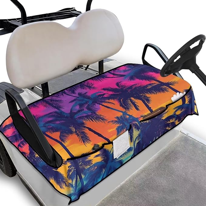 Golf Cart Seat Covers, Universal Golf Cart Seat Towel Blanket with 4 Front Pockets & Nonskid Bottom Fits for Club Car 2 Person Seats Golf Carts