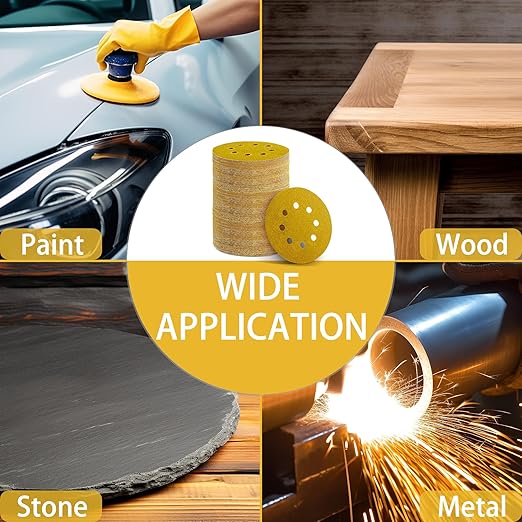 150PCS 60 Grit Gold Sanding Discs, 5-Inch 8-Hole Sandpaper - Image 7