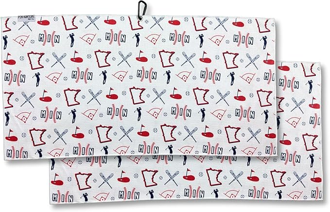 Pin Hunters Minnesota Baseball Fan Microfiber Golf Towel | Premium Waffle Towel with Clip | Large 31"×15.5" Towel for Golf Bags | Accessories for Men | Fun Gift for Husband | Custom Sports Design