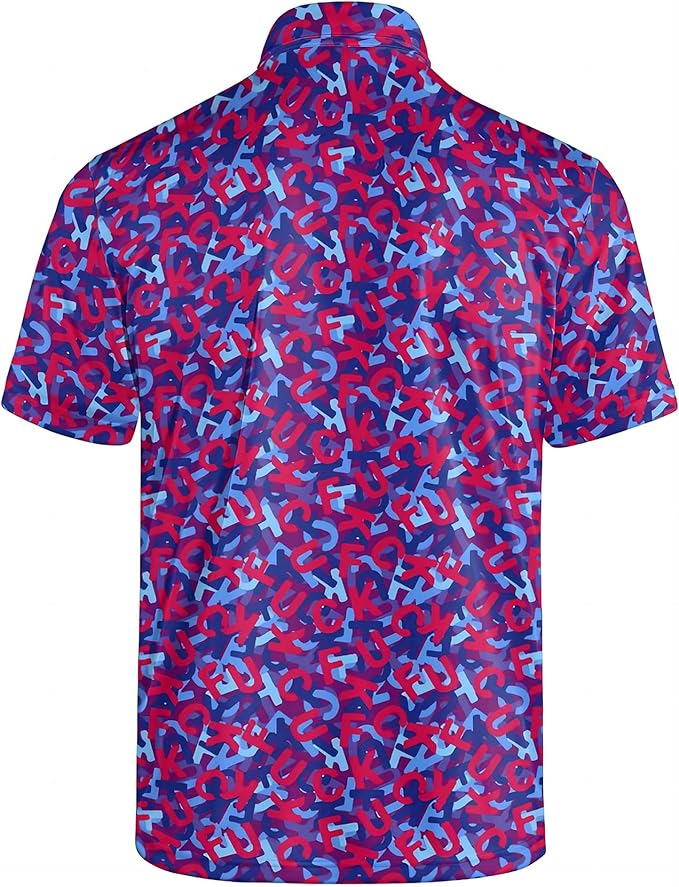 Golf Polo Shirts for Men Funny Print Short Sleeve Golf Shirts Performance Golf Polos