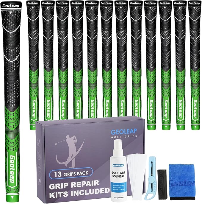 Geoleap Golf Grips Set of 13- Grips with Tapes and Grips with All Repair Kits for Choice,Hybrid Golf Club Grips All Weather Contral, High Feedback & Traction Golf Grips for Men and Women.