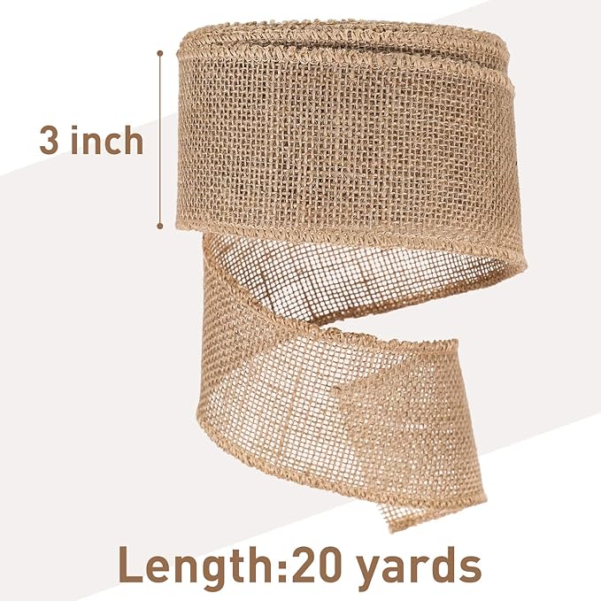 Chuangdi 20 Yard 3 Inches Burlap Ribbon Wide Jute Ribbon Natural Burlap Fabric - Image 2