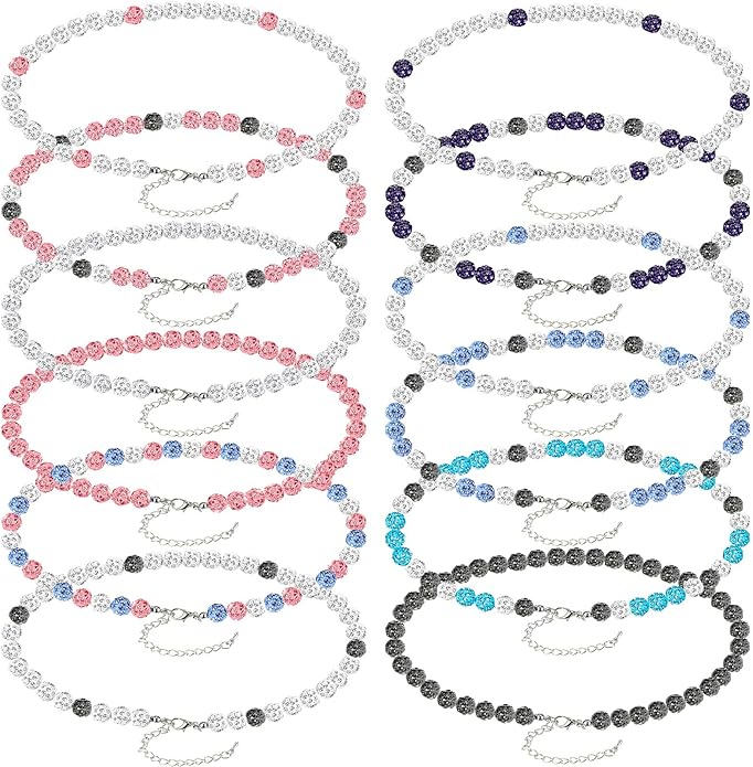 Landical 12 Pcs Bling Baseball Necklace Ice Beaded Baseball Necklace Cool Gifts Bulk for Team Players Lovers Fans
