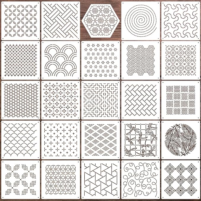 Sashiko Stencil Geometric Sashiko Pattern Template 4.7inch Drawing Line by SUNVERSE