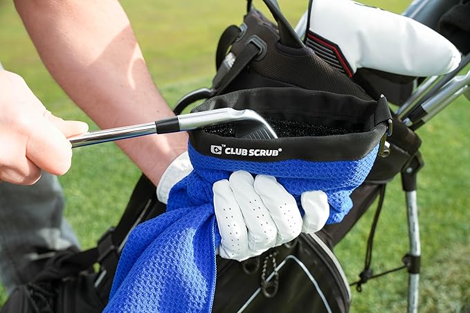 Club Scrub Towel Pro, Golf Club and Ball Cleaning Pouch with Attached Towel, Waterproof Exterior, Clean Face Technology Liner, Machine Washable, Cleans Club Grooves, Waffle-Weave Microfiber