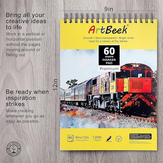 ArtBeek Marker Paper Pad, 60 Sheets Marker Sketchbook Bleedproof, Art Paper - Image 2