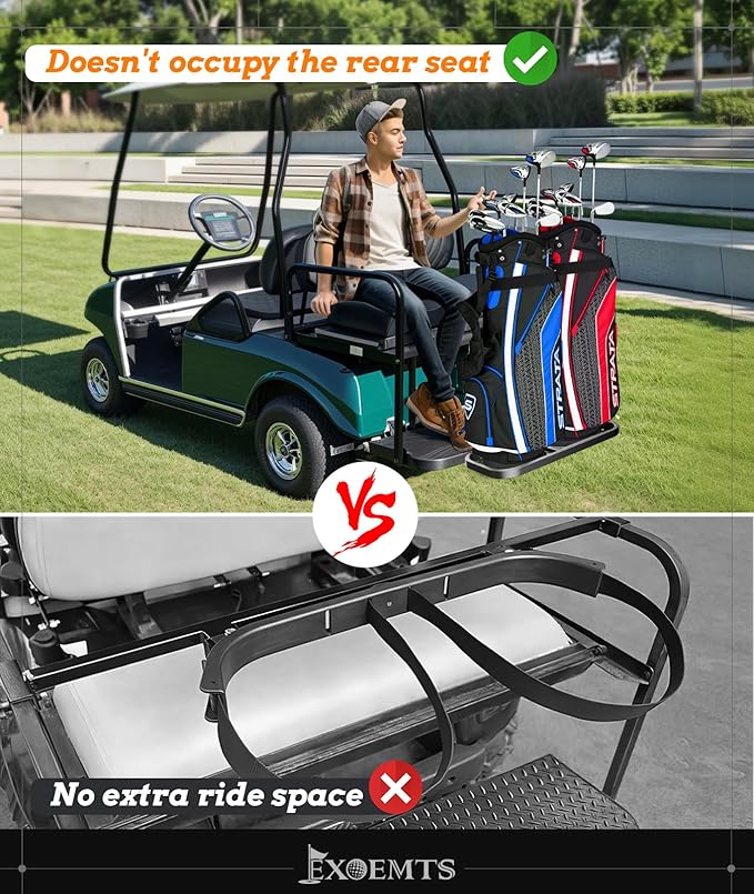 Foldable Golf Cart Rear Seat Bag Holder, Upgraded Golf Cart Rear Seat Bag Rack Only Fits 8-Inch Max Safety Grab Bar, for 4-Seater EZGO Club Car Yamaha, Preinstalled, Space-Saving, No-Drill
