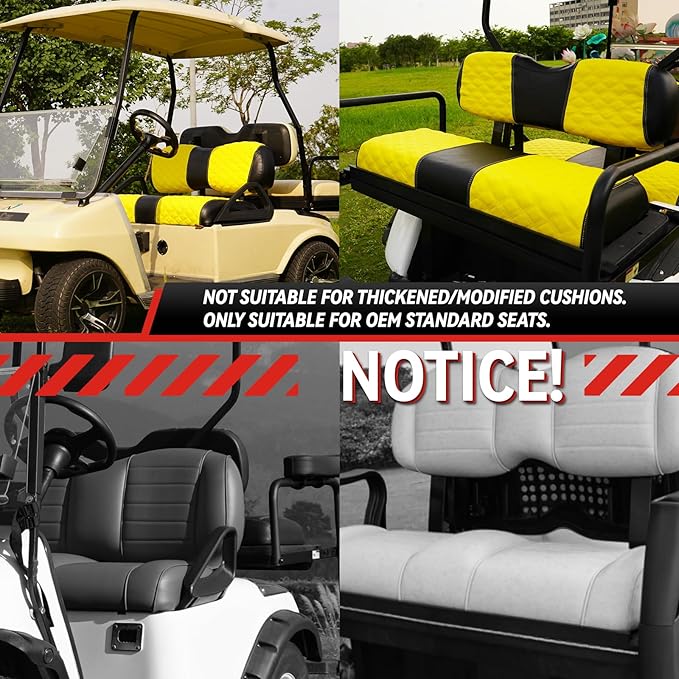 Golf Cart Seat Covers Front and Rear Waterproof and Sun Resistant Marine Grade Vinyl Leather Seat Cover Accessories for Club Car DS 2000.5-up, Yellow(4PCS)