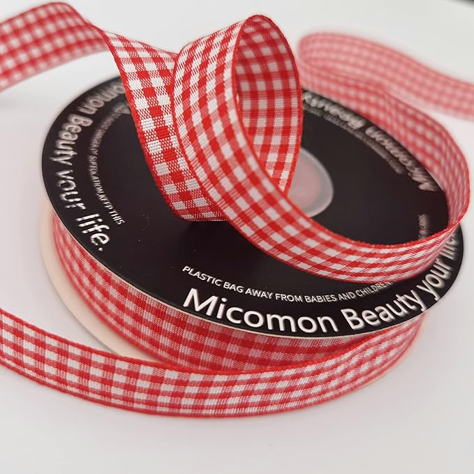 Red and White 100% Polyester Gingham Ribbon 25 Yards Each Roll - Image 5