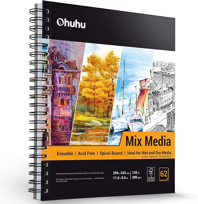 Mix Media Pad, Ohuhu Mixed Media Art Sketchbook, 120 LB/200 GSM Heavyweight by Ohuhu