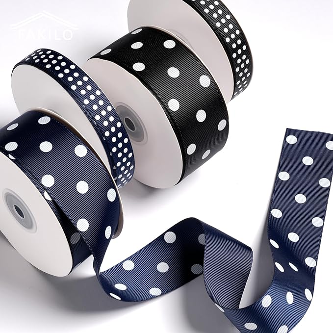 Polka Dot Grosgrain Ribbon 1.5 Inch, 25 Yards Spool Black and White Dot Craft - Image 7