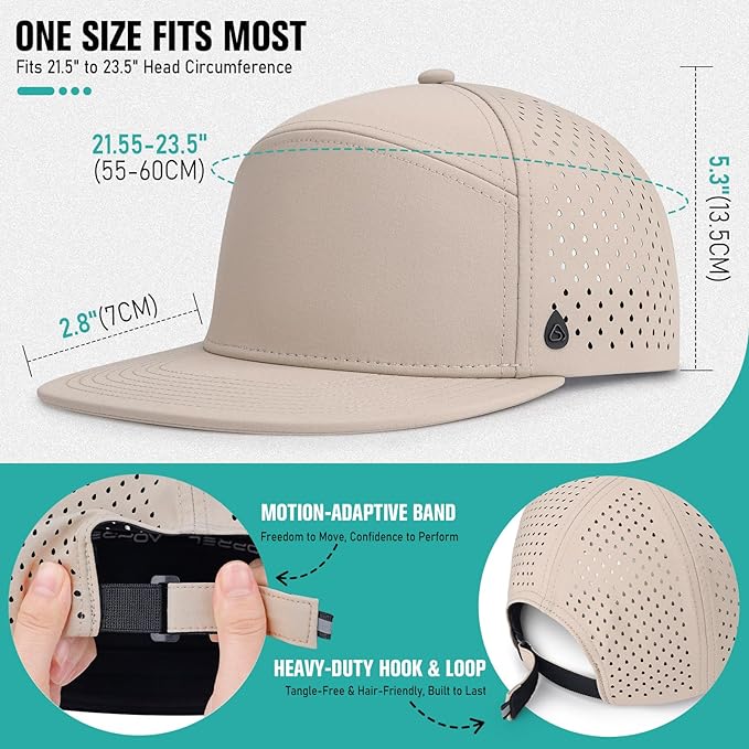 AOPREL Flat Brim Baseball Cap for Men Adjustable Water-Resistant Performance Hat with Breathable Laser Perforated