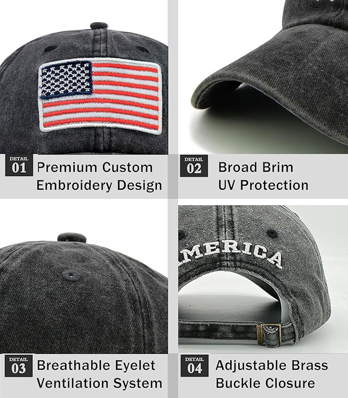 2-Pack USA Flag Hats for Men Baseball American Flag Hats for Men USA Cap USA Tactical Washed for Women