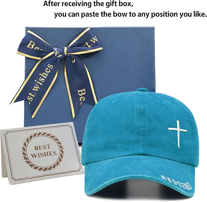 Cross Jesus Hat with Gifts Box, Embroidered Religious Baseball Cap, Christian Gifts for Men Women