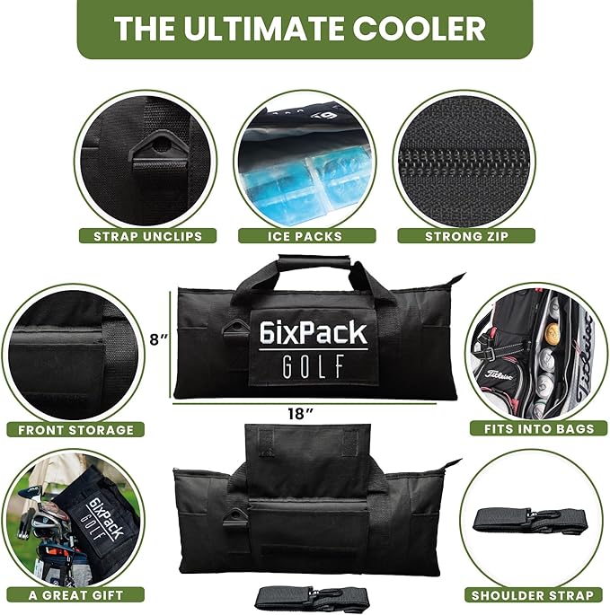 Golf Cooler Bag with 2 Ice Packs - Insulated Golf Bag Cooler Holds 6 Cans, Fits Most Golf Bags - Soft Portable Cooler for Hot Days on the Course, Golf Accessories for Men
