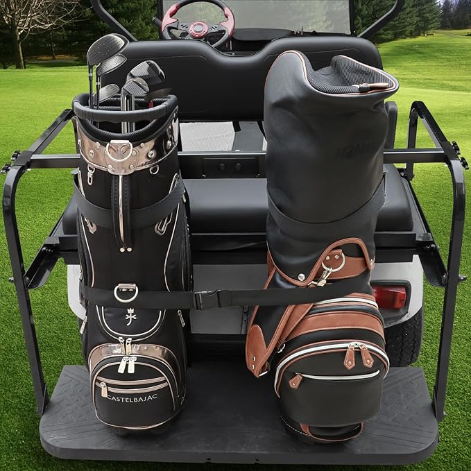 Golf Cart Bag Holder Bracket for 2+2 Seater Golf Cart Rear Seat with 1 inch Sqaure Strut, No Drilling Golf Cart Rear Bag Holder Fits EZGO, Club Car, Yamaha Golf Carts