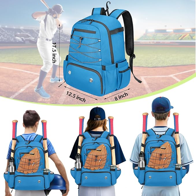 MATEIN Baseball Bat Bag for 4 Bats with Ball Pocket, Lightweight Youth Baseball Backpack with Shoe Compartment, Large Capacity Softball Equipment Bag with Fence Hook for TBall Gear, Helmet, Glove
