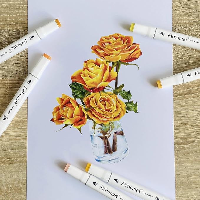 6 Colors Yellow Alcohol Markers Set, Dual Tips Art Markers Drawing Sketched - Image 5
