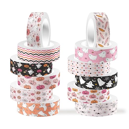 12 Rolls Halloween Washi Tape, Cute Ghost Pumpkin Spiders Masking Tape Boho by Unknown