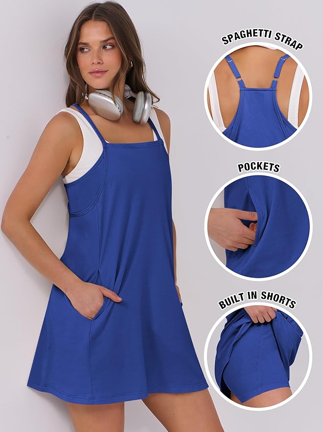 ANRABESS Women Summer Dress 2026 Beach Vacation Outfits Tennis Athletic Workout Romper Dress Built in Shorts Travel Clothes