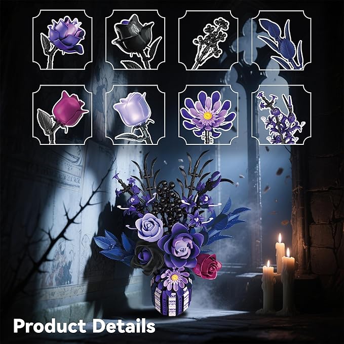 Flowers Bouquet Building Set Roses Purple Compatible - Image 3