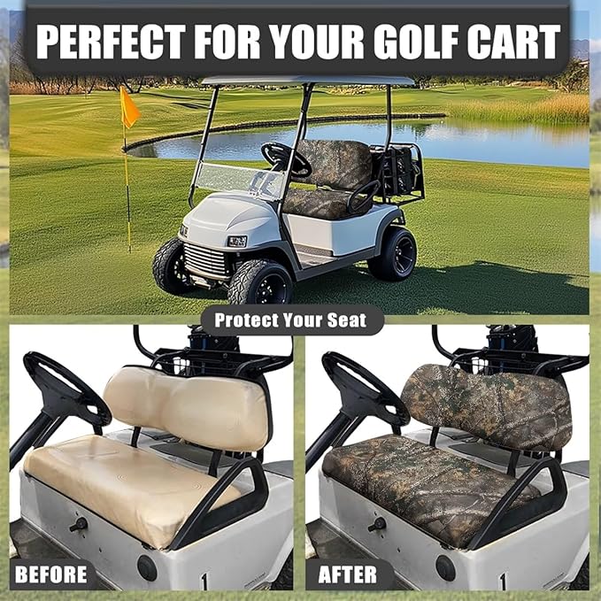 Bulopur Branch Hunting Camo Golf Cart Seat Towel Covers for Front Seats, Club Car Golf Cart Seat Covers Universal Accessories for Golfcart Cushion Blanket