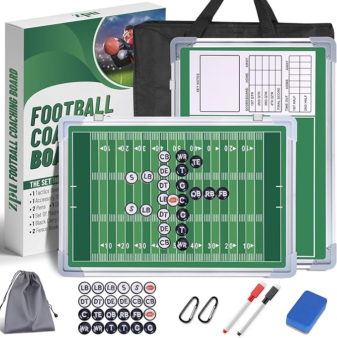 ZPU Football Coaching Board, Magnetic Football Clipboard for Coaches, Tactics Clipboard with Dry Erase, Marker Pens, Fence Hooks, Magnets, Storage Bag and Carry Bag, for Teaching and Game Plan