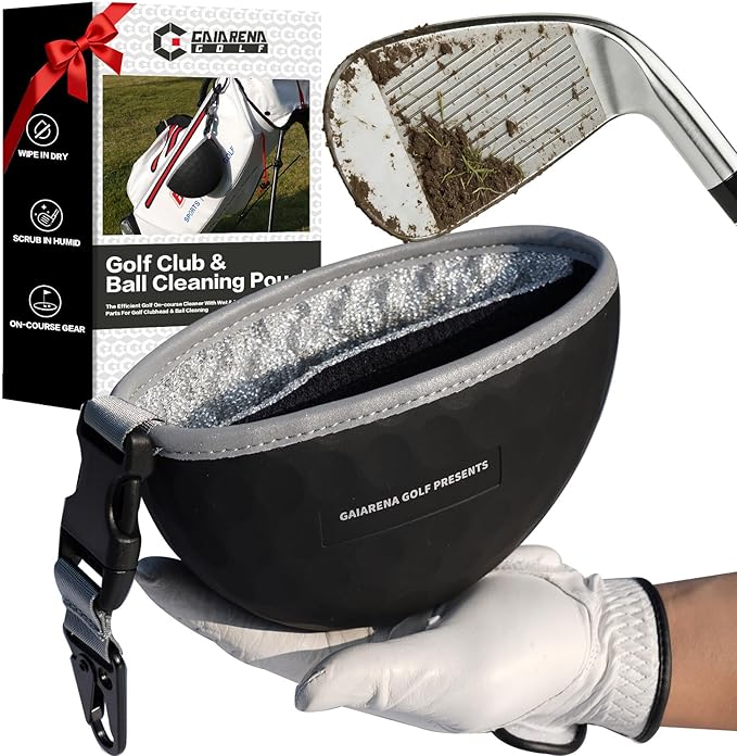 GAIARENA Golf Cleaning Bag Pouch Golf Ball Washer Club Cleaner with Scrub and Wipe Cloth Gifts Ideas for Golfers On-Course Golf Accessories