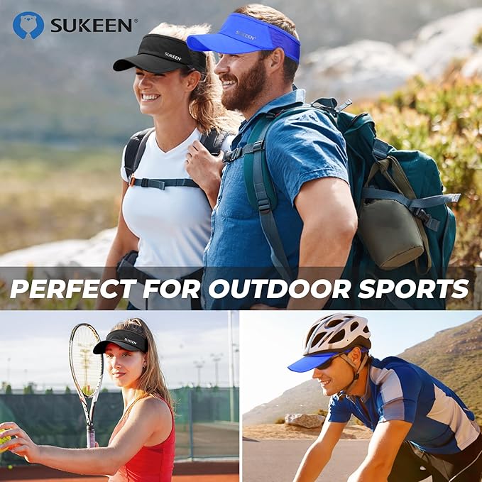 Sukeen 2 Pack Sports Sun Visor Men Women Lightweight Packable Cooling Stretchy Visor Hat for Running, Tennis, Golf