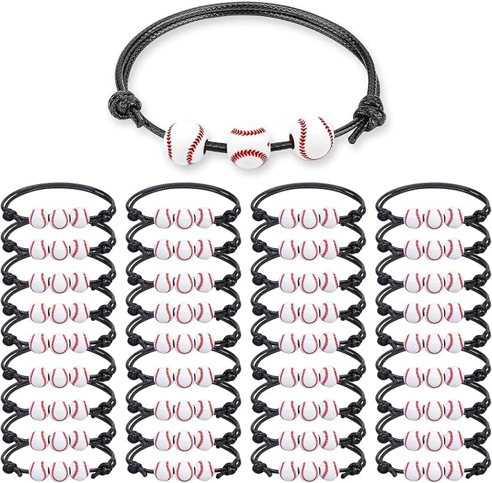 Baseball Party Favors Baseball Gifts - 36PCS Charm Baseball Bracelets, Adjustable Sport Wristbands with Bead Balls - Team Theme Birthday Gift for Teens and Adults