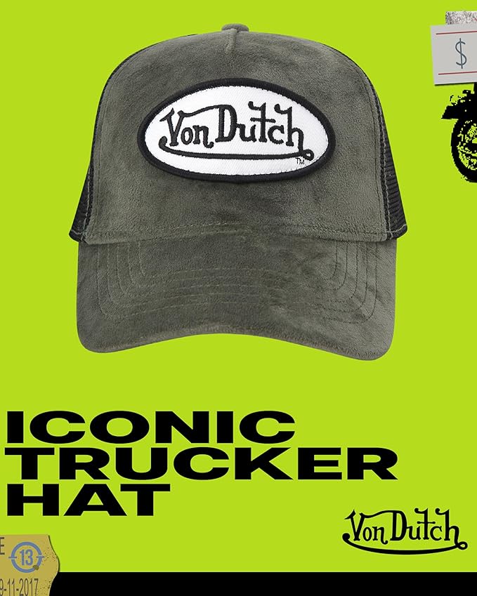 Von Dutch Unisex Trucker Hat - Velvet Curved Bill Mesh Back Retro Classic Adjustable Snapback Baseball Cap for Men and Women