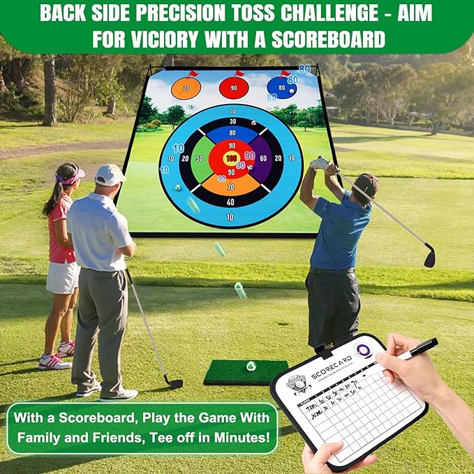 Golf Chipping Game Set, Large Double-Sided Golf Practice Mat, Portable Sticky Golf Game with 2 Clubs, 20 Sticky Balls for Indoor&Outdoor Yard, Family Fun (6FTx6FT