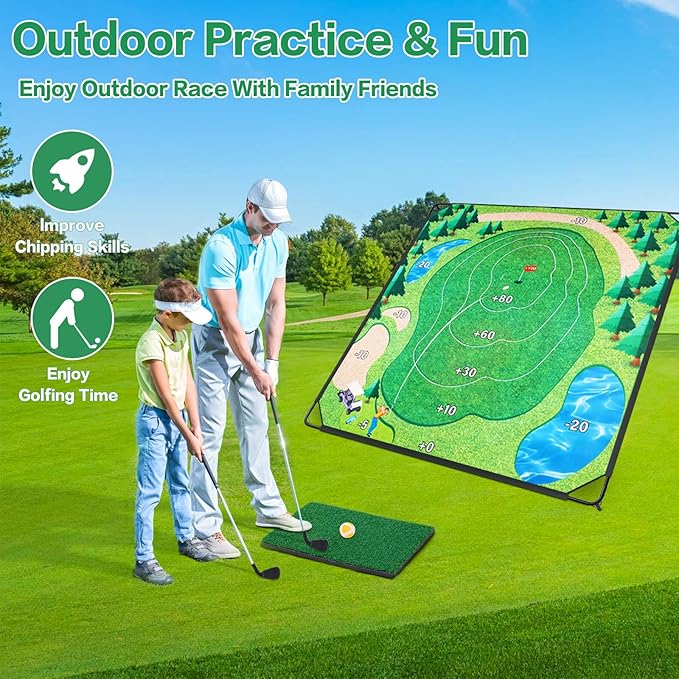 Golf Chipping Game Set, 71"x71" Outdoor Portable Sticky Golf Game, Indoor Chipping Practice with 2 Adjustable Clubs, 20 Sticky Balls for Young Adults, Fathers & Golfers Family Backyard