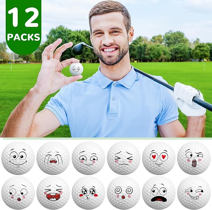 Syhood 12 Pcs Funny Golf Balls Gift Set Novelty Emotion Face Trick Golf Balls Cute Fun Practice Accessories for Teens Adult Golfers Birthday Gifts
